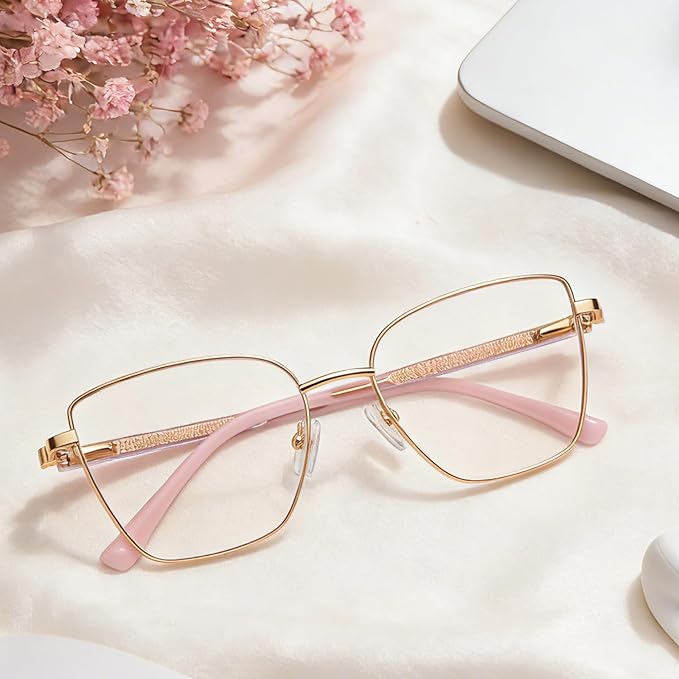 Dollger Blue Light Blocking Glasses for Women Trendy Oversized Computer Eyeglasses Cat Eye Metal Frame bluelight glasses Gold