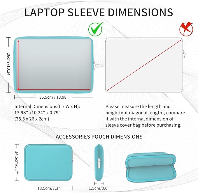 RAINYEAR 15 Inch Laptop Sleeve 15" Protective Soft Case Cover Bag with Accessories Pouch, Compatible with 15.4" MacBook Pro/Air A3448 A3241 A2941 A3114 A1938 A1707 A1990 (Blue)