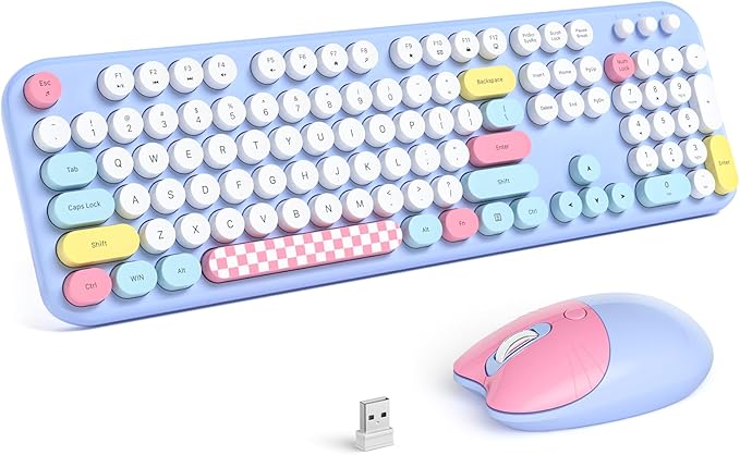 Wireless Keyboard and Mouse, Full Size Typewriter Keyboard and Cute Cat Shape Design Mouse Combo for Windows 7/8/10, Laptop, Desktop, PC, Computer (Blue)
