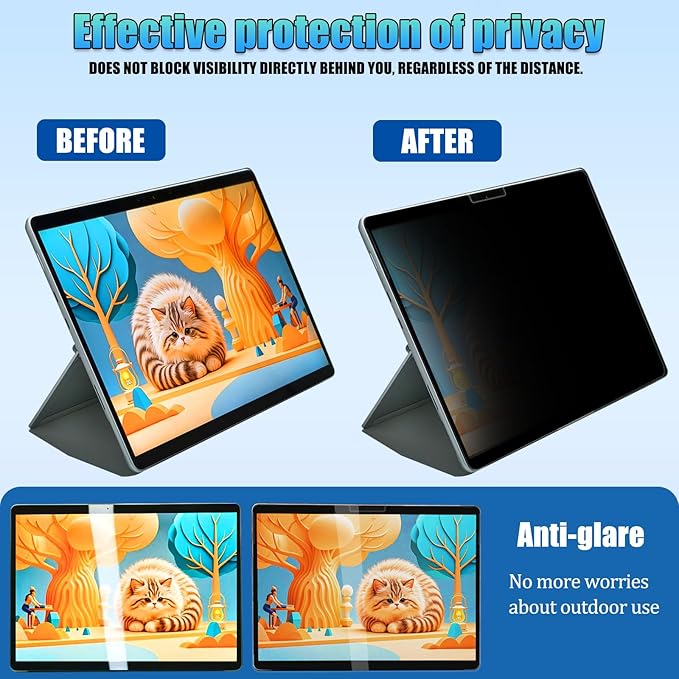 Privacy Screen Protector for Microsoft Surface Laptop 6/5/4/3-15 Inch - Anti-Spy Filter with Blue Light Blocking - Removable, Reusable, Bubble-Free Installation