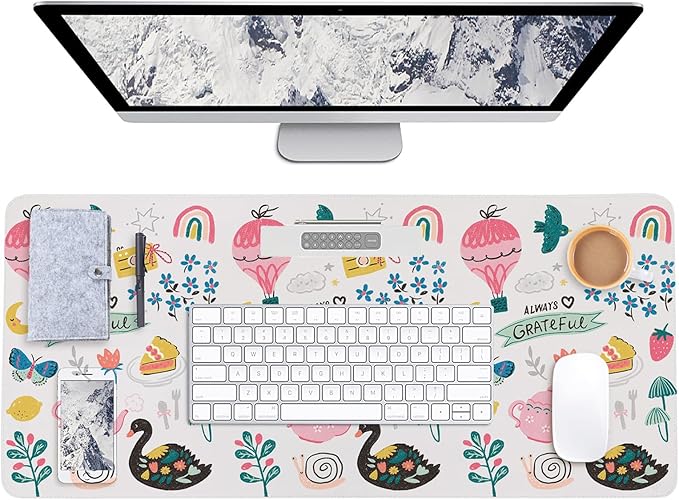 AUPET Leather Desk Pad Blotter Mat, Large Mouse Pad, Non-Slip Waterproof Desk Writing Pad Protector, Desk Decor for Office，Home，Gaming (Always Grateful, 35.4X15.7 inch)