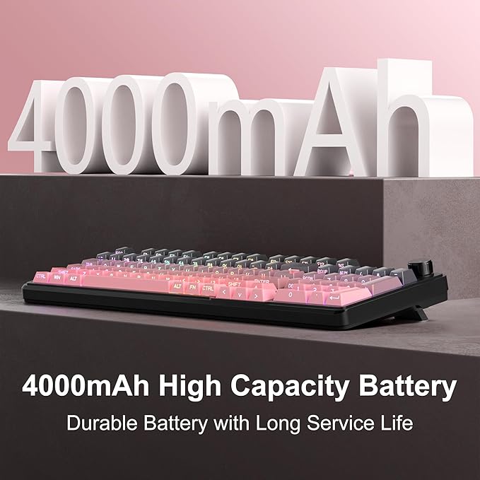 MageGee GK960 Wireless Gaming Keyboard, RGB Tri-Mode Wired/BT/2.4G Creamy Keyboard with Number Pad, 4000mAh Battery, Knob Control, Side Printed Keycaps, 19-Key Anti-Ghosting for Win/Mac (Black & Pink)