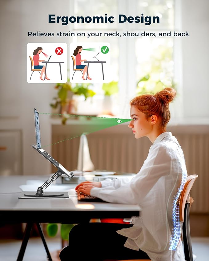 Aoviho 360° Rotating Laptop Stand for Desk | Adjustable, Foldable, Portable Aluminum Ergonomic Riser | Compatible with MacBook, Dell, HP & All Laptops 10-16 inch | Purple