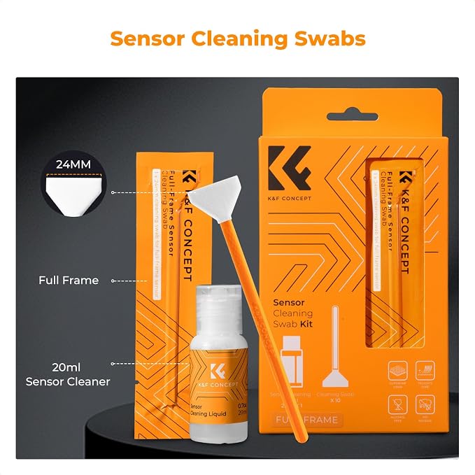 K&F CONCEPT 24mm Full Frame Sensor Cleaning Swab*10 + 20ml Sensor Cleaner, DSLR SLR Digital Camera CMOS and CCD Sensor Cleaning Swab Kits for Nikon Sony Canon Camera Clean - Image 2