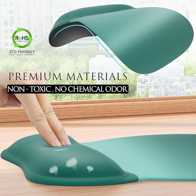 MROCO Ergonomic Mouse Pad with Gel Wrist Rest, Smooth Wrist Support Surface, Non-Slip PU Base for Pain Relief, Comfortable Mousepad for Computer, Laptop, Office & Home, 9.4 x 8.1 in, Green Gradient