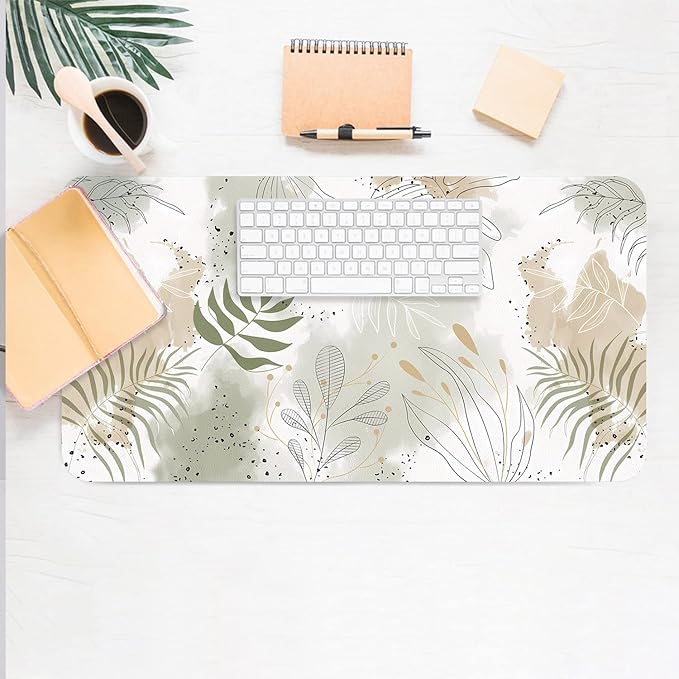 Desk Mat Large Protector Pad 23.6" ×11.8", Non-Slip PU Leather Desk Blotter, Waterproof Mouse Pad for Office Home Leaf