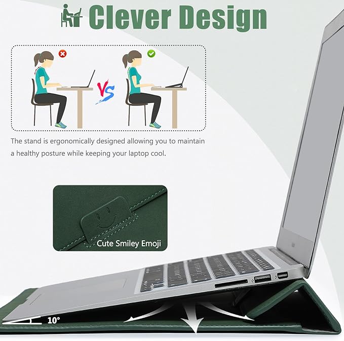 HYZUO 13.3-14 Inch Laptop Sleeve Case with Stand Feature for MacBook Pro 14 M5/M4/M3/M2/M1 2026-2021, MacBook Pro/Air 13.3, 13.5" 13.8" Surface Laptop, HP Spectre X360 13/14, Midnight Green