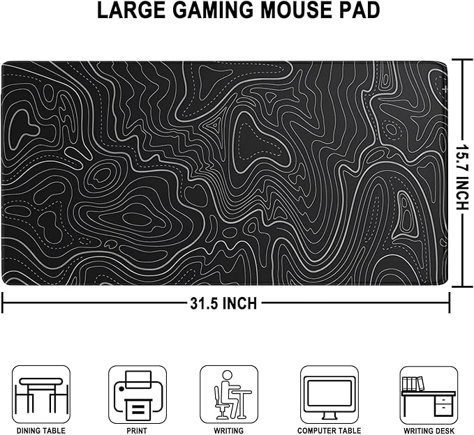 Large Gaming Mouse Pad, Waterproof Extra Large Mousepad with Stitched Edges, 31.5" x 15.7" Non-Slip Rubber Base Office Big Long Keyboard Pad for Office Gamer Home XXL, Black