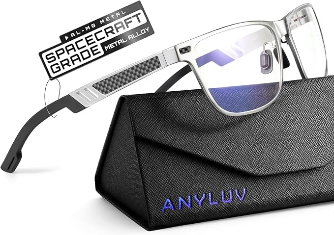 ANYLUV Blue Light Blocking Glasses Men Computer Gaming Glasses Lightweight Al-Mg Metal Anti Eyestrain Eye Protection