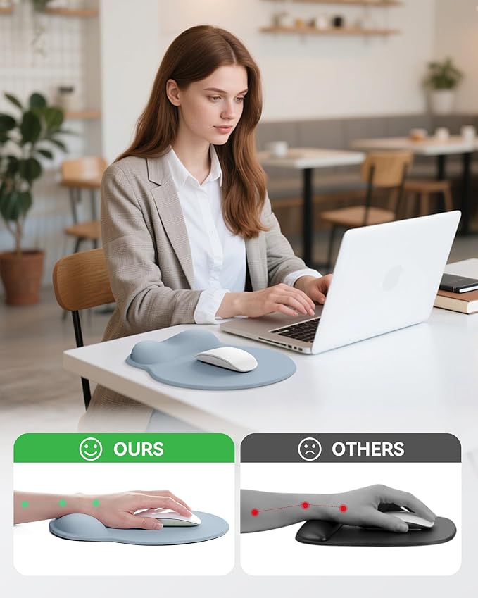 Laborio Mouse Pad with Wrist Rest, Ergonomic Mouse Pads for Desk, Office Non-Slip Mousepad with Gel Wrist Support(Light Blue, 10.6''L x 9''W)