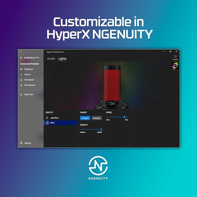 HyperX QuadCast 2 – USB Microphone for Gaming, Streaming and Podcasting, with On-Board Controls, LED Lighting, Removable Shock Mount, PC, Mac, PS5, PS4, USB-C - Black
