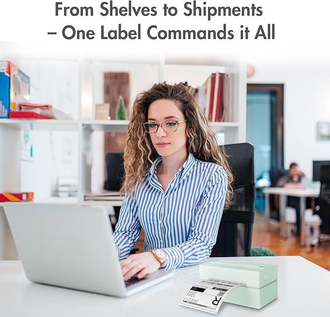 Bluetooth Thermal Shipping Label Printer: 4x6 Wireless Label Maker with Tape for Small Business - Compatible with iPhone, Android, Windows & Mac, Widely Used for USPS UPS Ebay Amazon Shopify, Green