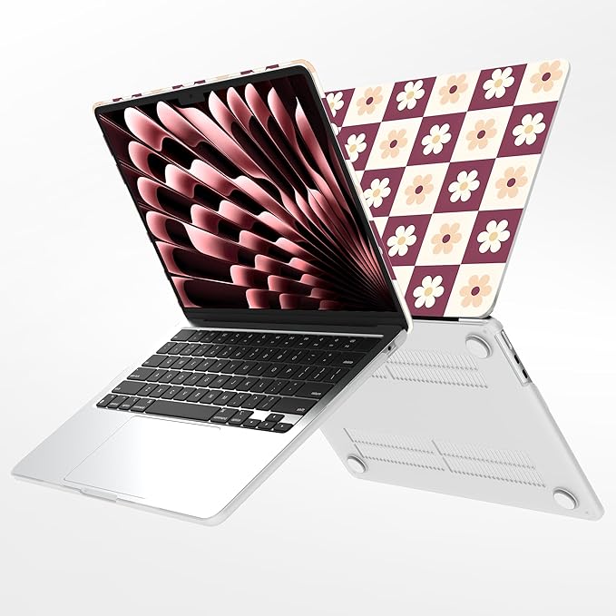 G JGOO Compatible with MacBook Air 13 inch Case 2026 2025-2022 M5 A3449 M4 A3240 M3 A3113 M2 A2681, Hard Shell for MacBook Air 13.6 inch Case + Keyboard Cover + Screen Protector,Checkered Flower