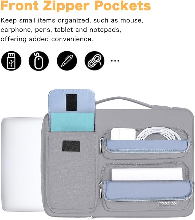 MOSISO 360 Protective Laptop Case 13.3 inch, 13-13.3 inch Laptop Sleeve Compatible with MacBook Air/Pro 13 / Pro 14, HP Dell ASUS Lenovo, Side Open Bag with 2 Raised&1 Flapover Pockets, Steel Gray