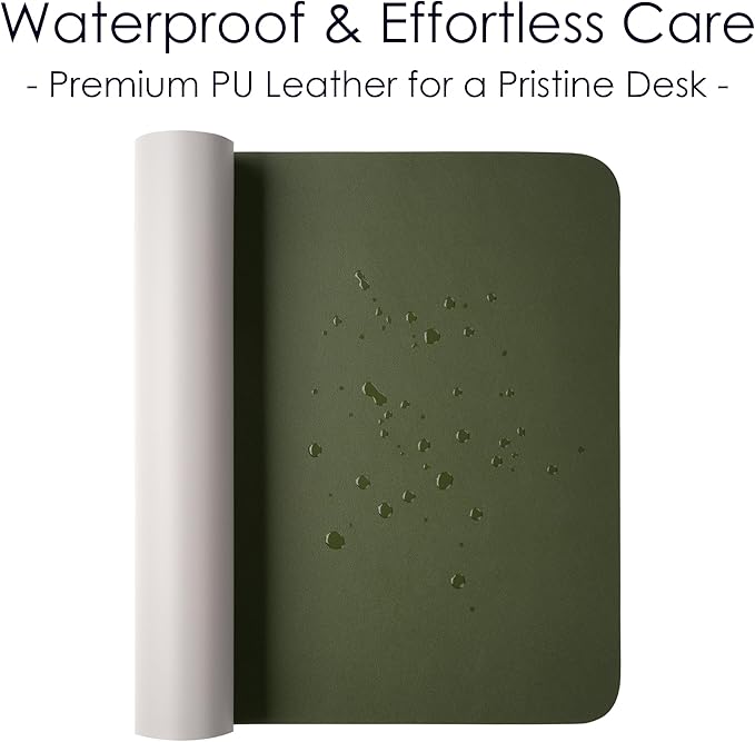 WAYBER Leather Desk Pad Protector, Waterproof Mouse Pad, PU Desk Mat, Office Desk Cover, Desk Writing Mat for Office/Home/Work/Cubicle (Green/Gray) 35.4x17in