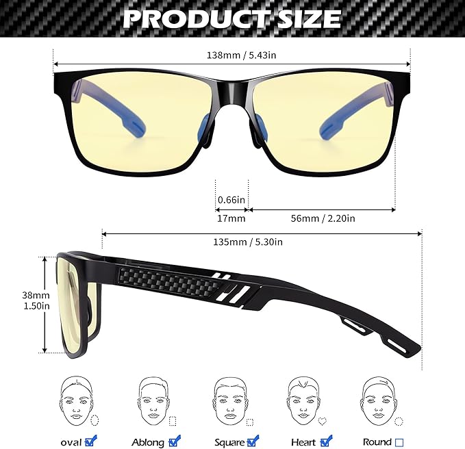 ANYLUV Blue Light Blocking Glasses Men Computer Gaming Glasses Lightweight Al-Mg Metal Anti Eyestrain Eye Protection