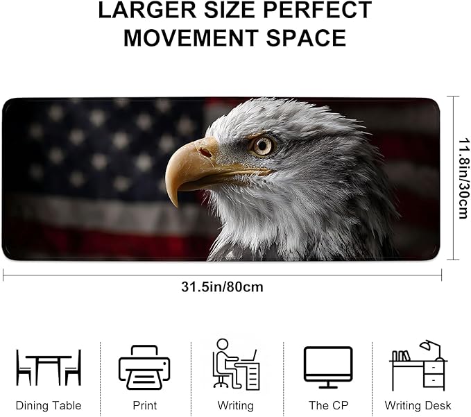 Mouse Pad, Large Anti-Slip with Stitched Edges Desk Mat Desktop Laptop Computer Desk Keyboard Mat,Table Protector Blotter Mat (Eagle, 31.5" x 11.8")