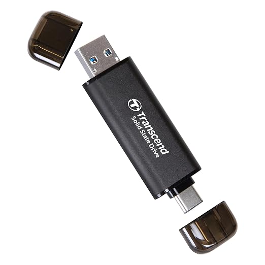 Transcend ESD310 2TB External SSD, Up to 1,050MB/s, Dual USB Drive for iPhone17,16,15, iPad&Mac/Pixel10/Tesla/Steam Deck/ROG Ally/MSI Claw/Android/PS5, 2-in-1 Type C &A, USB 3.2 Gen2 Portable SSD by Transcend