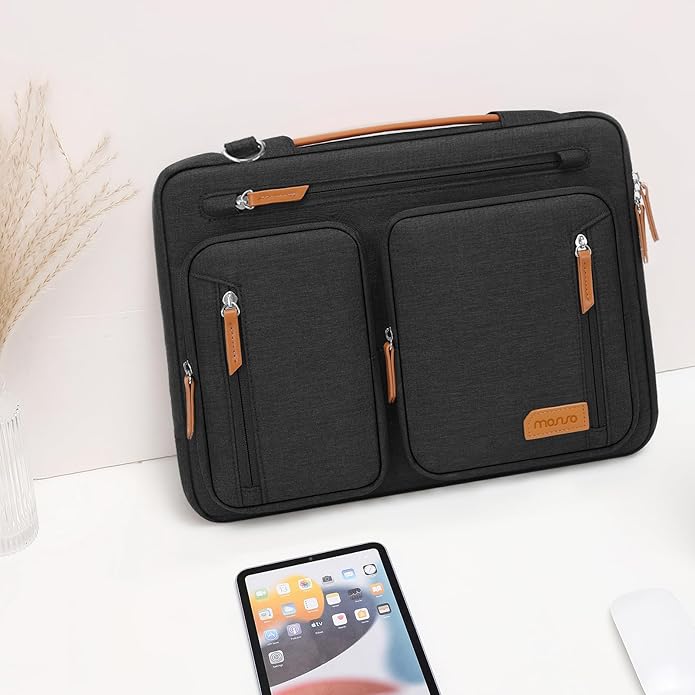 MOSISO 360 Protective Laptop Shoulder Bag, Computer Bags, Side Open Messenger Bag with 5 Accessory Pockets & Belt