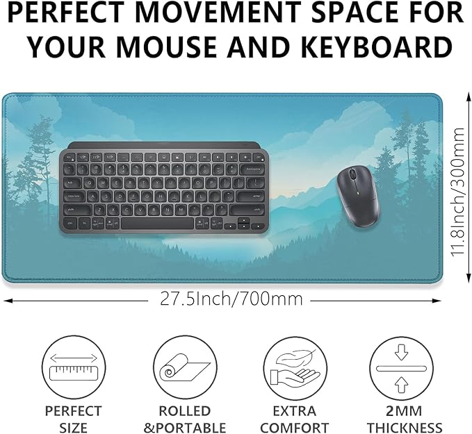 Mountains Cloud Lake Desk Pad Mouse Pad,Extended Large Gaming Mouse Mat with Stitched Edges,Non-Slip Waterproof Rubber Base Mousepad for Office Work Home Desk Mat(27.5X11.8 in)