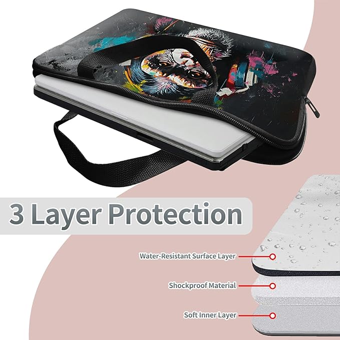 Universal Tablet Laptop Sleeve Case 10 inch, Music Monkey Slim Carrying Case Durable Handbag Travel Laptop Bag for 7 to 10-inch Laptops/Notebook/Kids Tablet/ipad/eBook Readers