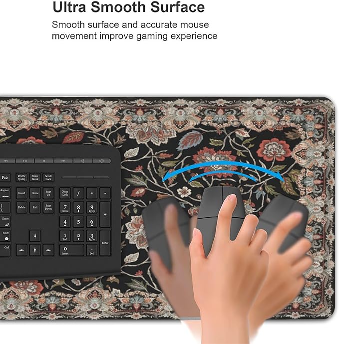 Floral XXL Large Desk Pad Mat - Anti-Slip Stitched Edges Mouse Pad for Women, Office & Home, Extra Big Computer Keyboard Mat for Desktop, Cute Aesthetic Office Supplies & Desk Decor