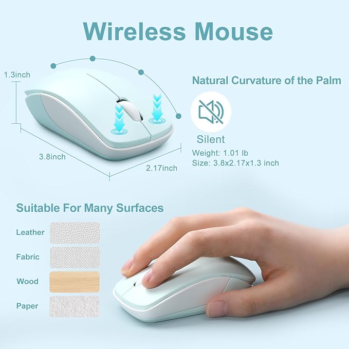 i68 Wireless Typewriter Keyboard and Mouse Combo,2.4GHz Cordless Connection, Cute Retro Aesthetic Design Round Keycaps for Tablet, Phone, PC and Win/Mac/Android(Green)