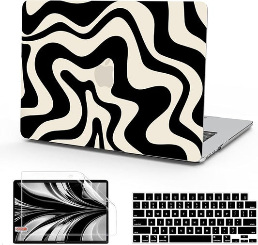 B BELK Compatible with MacBook Air 13 inch Case M5 2026 2025 2024-2022 M4 M3 M2 A3449 A3240 A3113 A2681, Plastic Hard Shell for MacBook Air 13.6 inch Case+Keyboard Cover+Screen Protector, Black Wave