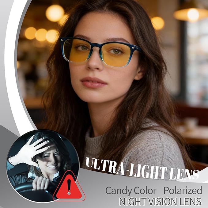 Polarized Sunglasses for Women Men, Night Driving Glasses Anti Glare Yellow Lens UV 400 for Day Night Use