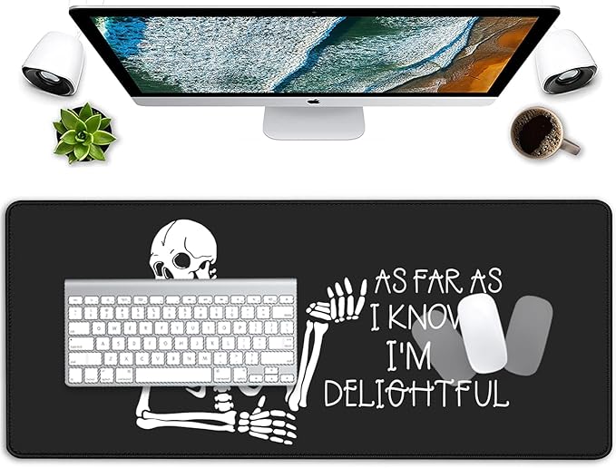 Skeleton Mouse Pad Skull Desk Pat,Mouse Mat Large Desk Mat for Desktop,Stitched Edges Non-Slip Waterproof Rubber Base Mouse Mat for Office Computer Keyboard Laptop and Home(27.5X11.8 in)
