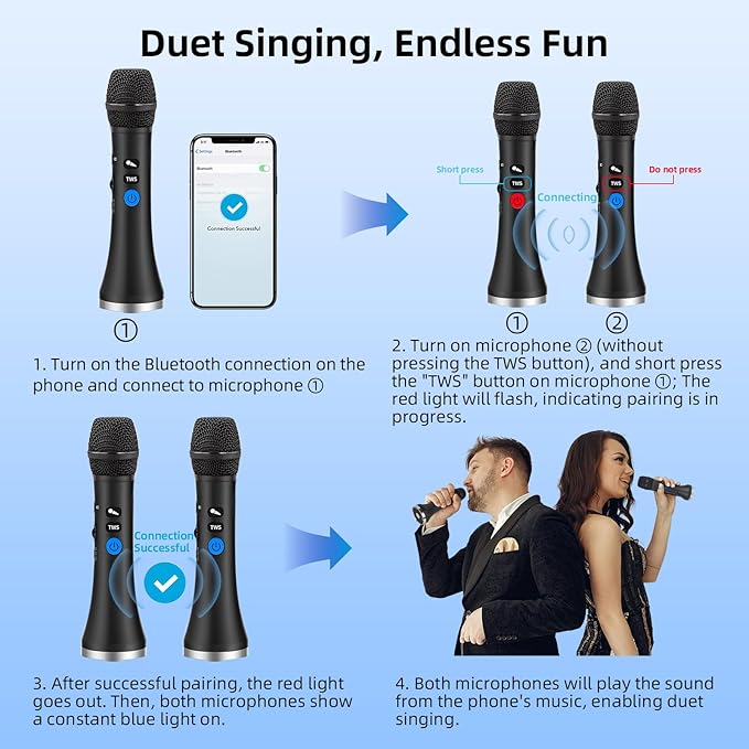 YF79 Wireless Bluetooth Microphone with 20W High Power, DSP Chip for Clear Sound, Dual Mic Connectivity for Duet Singing, One-Click Vocal Reduction for Karaoke, Portable Design with Loud Volume(Black)