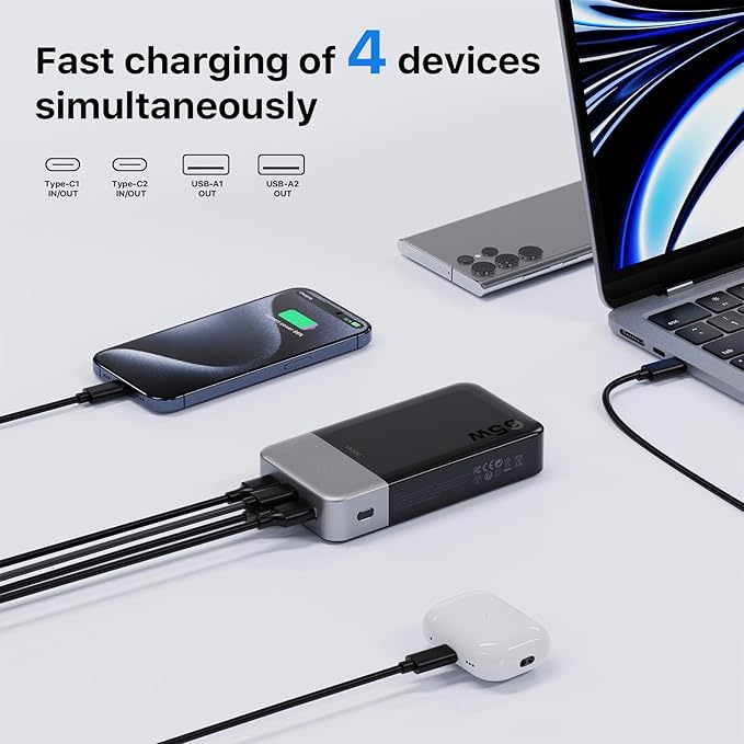 Portable Charger 65W Power Bank 20000mAh Compact USB C Laptop Power Bank Fast Charging Battery Pack for Laptop MacBook Dell XPS iPad Tablet Steam Deck iPhone 17/16/15/14 Series Samsung and More