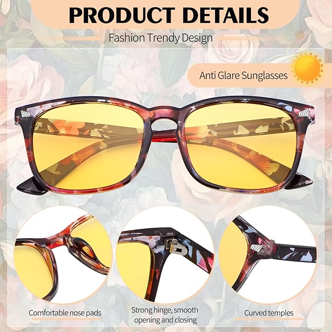 Polarized Sunglasses for Women Men, Night Driving Glasses Anti Glare Yellow Lens UV 400 for Day Night Use