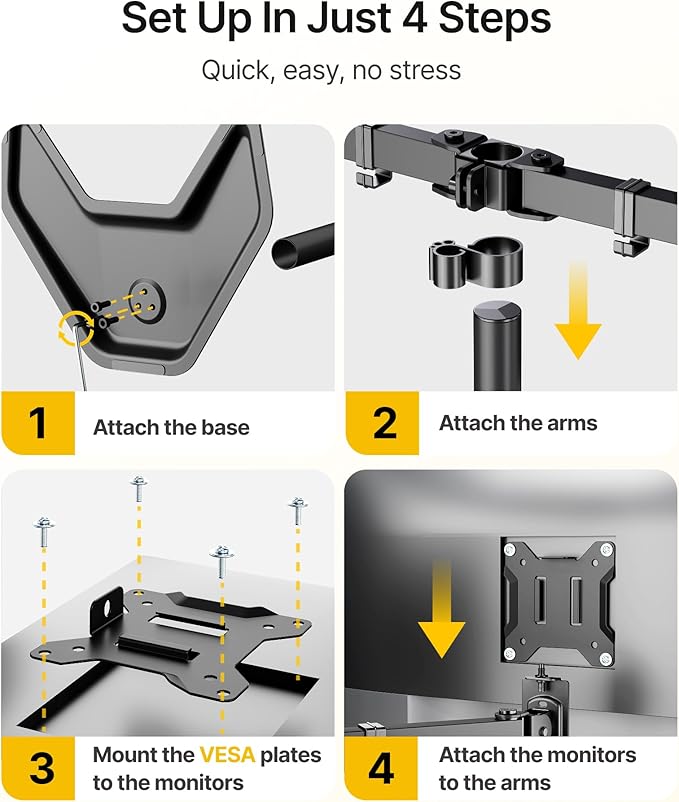monTEK Stable Triple Monitor Stand, Free Standing Fully Adjustable Desk Mount for 3 Screen up to 17”-32” and 22lbs Capacity Each Arm, Heavy Duty Base, VESA 75x75mm/ 100x100mm