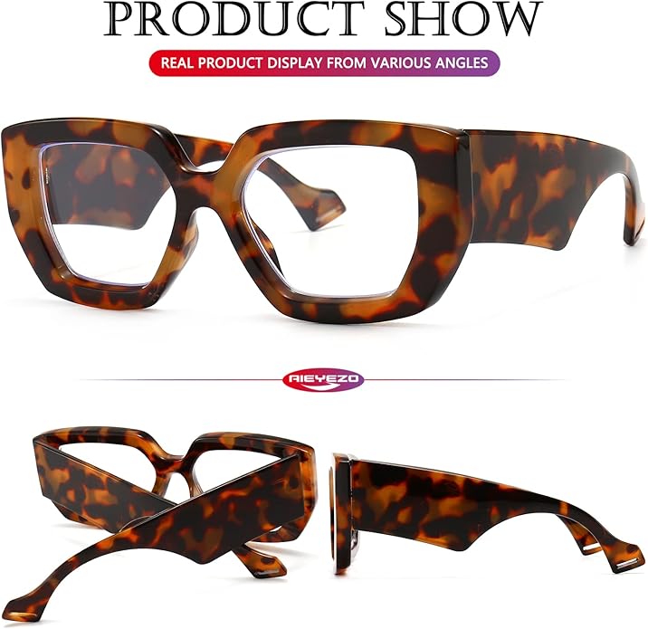 AIEYEZO Thick Frame Blue Light Glasses Men Women, Fashion Square Computer Eyeglass Anti Eyestrain & Prevent Headache