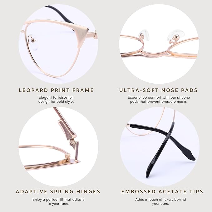 Cat Eye Blue Light Glasses for Women, Blue Light Blocking Glasses for Women, Bluelight Glasses with Cat Eye Frame in a stylish shade of yellow for Style, Comfort, Eye Strain Relief. (golden)