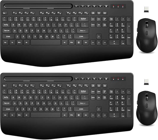 SABLUTE Wireless Keyboard and Mouse, Wrist Rest, Phone Holder, 2.4G Lag-Free Ergonomic Keyboards Mouse Combo, KM23D Silent Keyboard Cordless Set for Computer, Laptop, Windows (2 Pack)