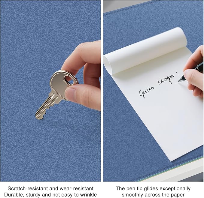 Dual Sided Leather Desk Mat - Waterproof Desk Pad - Ideal for Large Mouse Pad and Desk Mats on Top of Desks (Blue, 33"*13")