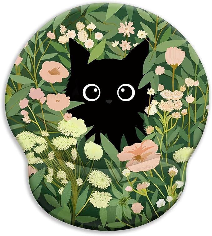 Blusabaca Ergonomic Mouse Pad with Wrist Rest, Flower Cat Mouse Pads Wrist Support for Desk, Cute Funny Mousepad for Wireless Mouse Gaming Laptop Work Home Desk Accessories Office Supplies Decor