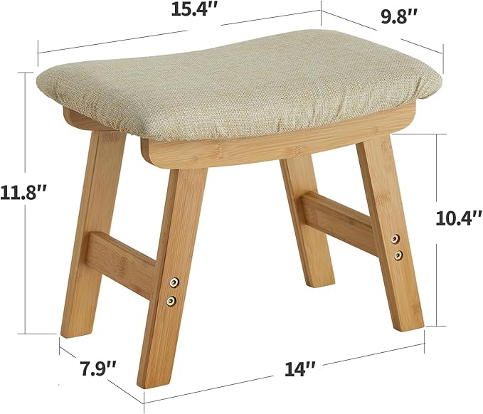 Foot Stool Ottoman Foot Rest Under Desk,Small Stool for Living Room, Bedroom and Kitchen (Natural Legs - Beige Stool Surface)
