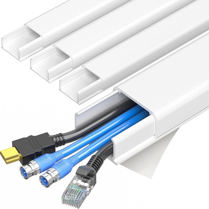 Delamu Cord Covers for 3-4 Wires on Wall, 56.7in Cord Hider Wire Covers for Cords on Wall, Self-Adhesive Cable Hider Cable Cover, Easy Set-up TV Cords Hiders Walls, 4X L14.2 W1.18 H0.63in, White by DELAMU