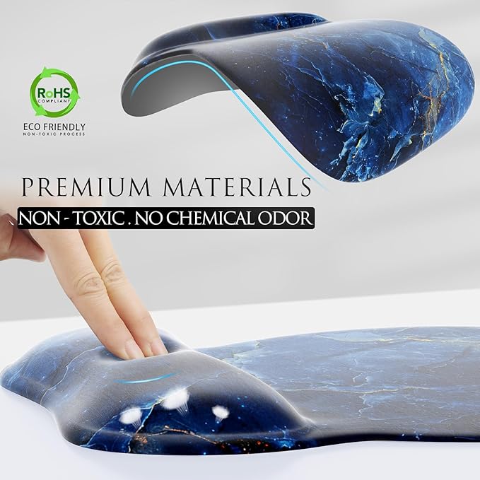 MROCO Ergonomic Mouse Pad with Gel Wrist Rest, Smooth Wrist Support Surface, Non-Slip PU Base for Pain Relief, Comfortable Mousepad for Computer, Laptop, Office & Home, 9.4 x 8.1 in, Ocean Marble