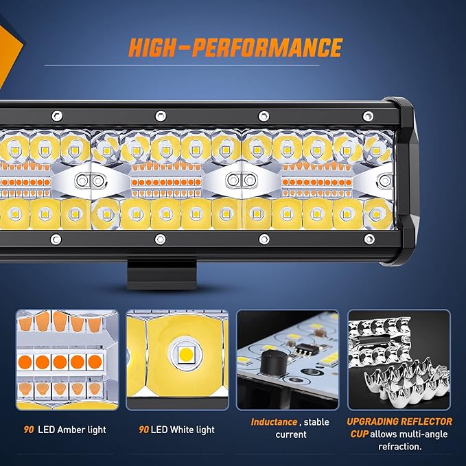 Nilight 26Inch 540W LED Light Bar Spot Flood Amber White Strobe 6 Modes with Memory Function Off-Road Truck Car ATV SUV Cabin Boat with 16AWG Wiring Harness Kit-1 Lead