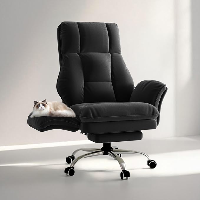 Big and Tall Office Chair, Flip Armrests for Pets & Cross Legged Sitting, Executive Ergonomic Computer Gaming Chair with Foot Rest, Crystal Velvet Wide Seat Reclining Desk Chair