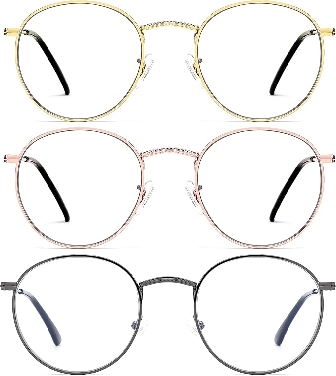 Round Blue Light Blocking Glasses for Men Women, Circle Metal Wire Rimmed Frame Glasses Anti Glare & UV RF5002