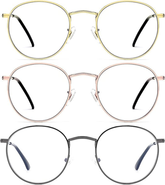Round Blue Light Blocking Glasses for Men Women, Circle Metal Wire Rimmed Frame Glasses Anti Glare & UV RF5002