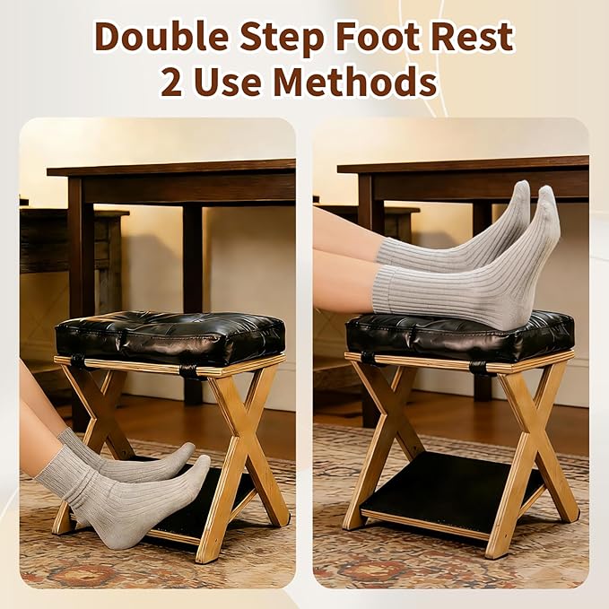 Wooden Office Foot Rest Under Desk Adjustable Height, Foot Rest for Changing Sitting Posture in The Office (Pine Wood)