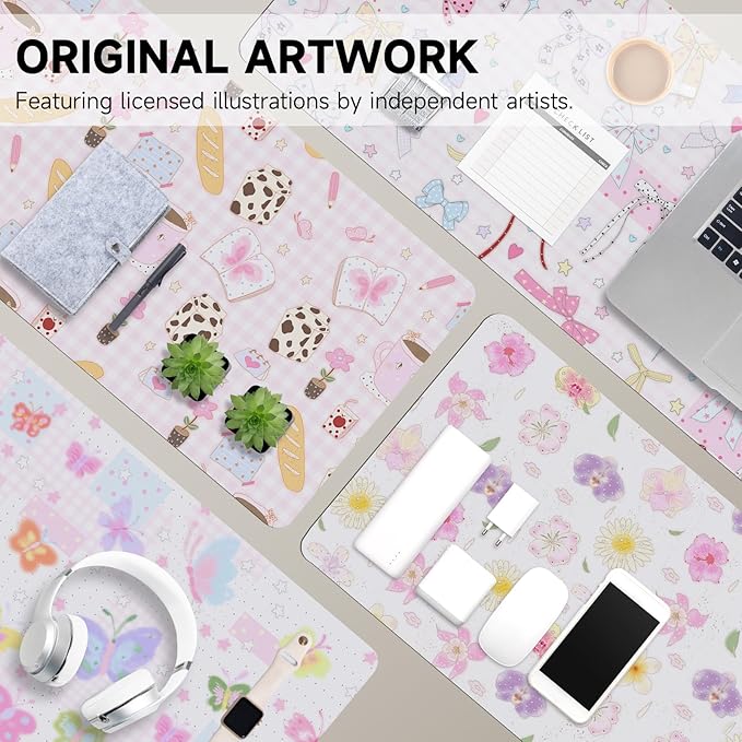 AUPET Leather Desk Pad Blotter Mat, Large Mouse Pad, Non-Slip Waterproof Desk Writing Pad Protector, Desk Decor for Office，Home，Gaming (Cute Daily Fragments, 35.4X15.7 inch)