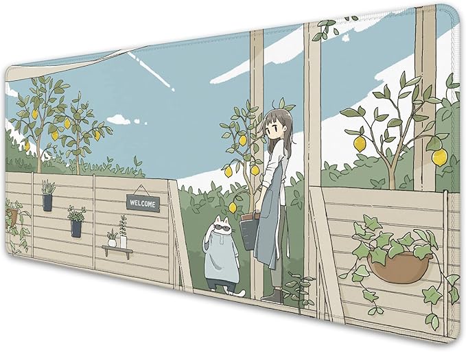 Cute Anime Mouse Pad,Japanese Street Mousepad Kawaii Gaming Large Desk Mats Extended Mouse Pad with Stitched Edges Aesthetics Scenery Village City Large Keyboard Mat for Office Home Work(27.5X11.8 in)