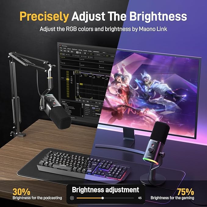 MAONO USB/XLR Podcasting Microphone for PC, Gaming Streaming Dynamic Mic with Mute Button, RGB, Desktop Stand,Computer Mic for Video Studio Recording-PD100X,Black